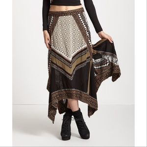 Free People | Maxi Brown Black Boho Midi Scarf Skirt Small